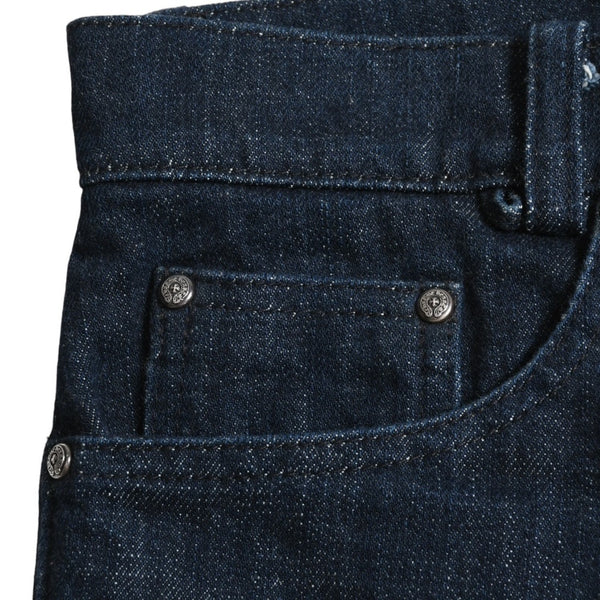Very Good Condition CHROME HEARTS Pants Cross Ball Concho Button Scroll Label Plate Silver 925 29R Size Indigo Blue Used 4a004374