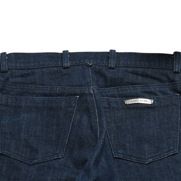 Very Good Condition CHROME HEARTS Pants Cross Ball Concho Button Scroll Label Plate Silver 925 29R Size Indigo Blue Used 4a004374