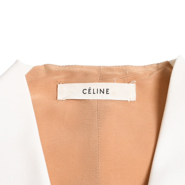 極美品 CELINE セリーヌ ドレスバイカラー ブラック アイボリー ブラウン ポリエステル トリアセテート 中古 4a002624