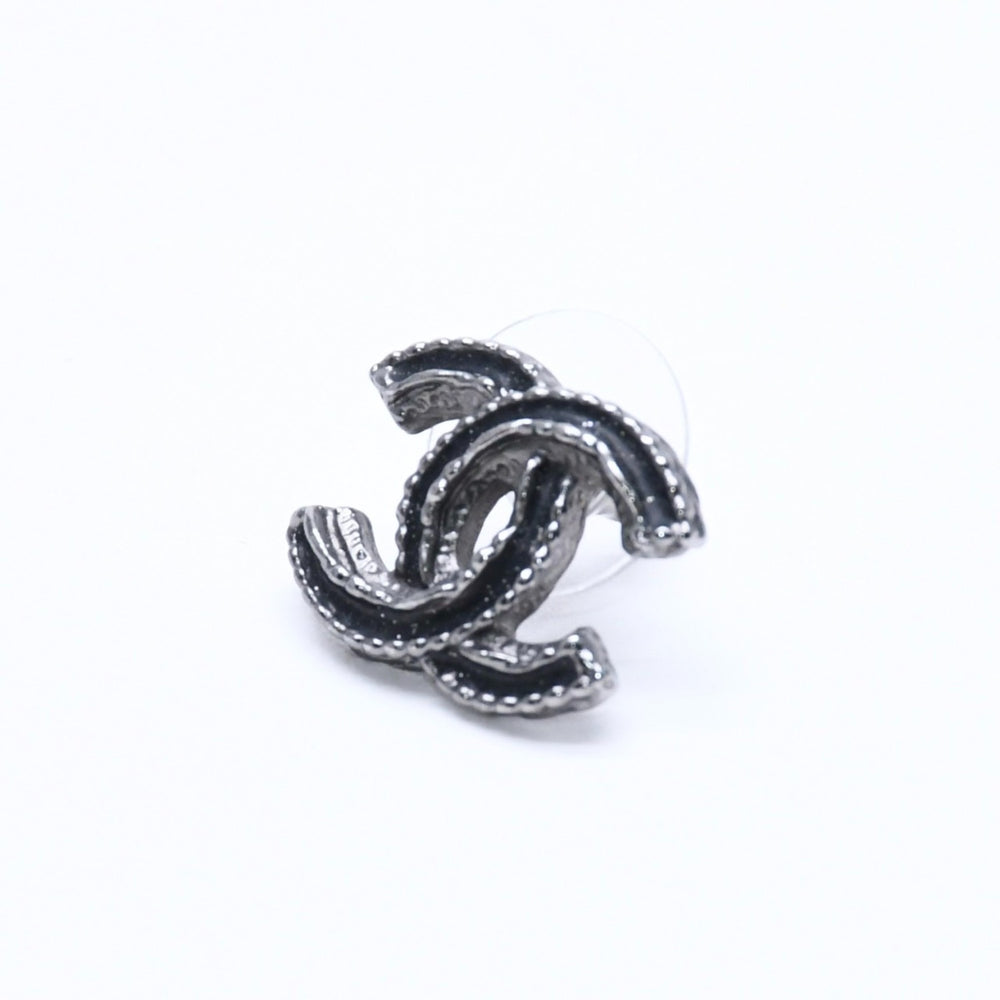 極美品 CHANEL シャネル ココマーク ピアス 重量約2.18g 03A刻印 メタル シルバー ブラック クリア 片耳用 中古 4c060798
