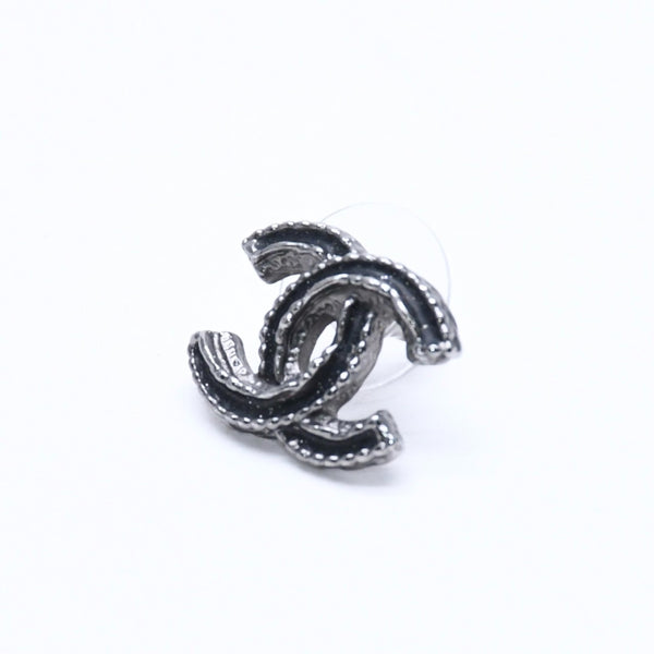 極美品 CHANEL シャネル ココマーク ピアス 重量約2.18g 03A刻印 メタル シルバー ブラック クリア 片耳用 中古 4c060798