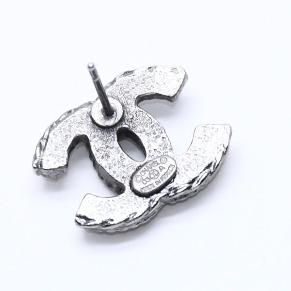 極美品 CHANEL シャネル ココマーク ピアス 重量約2.18g 03A刻印 メタル シルバー ブラック クリア 片耳用 中古 4c060798