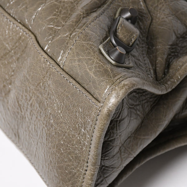 BALENCIAGA バレンシアガ ル シティ スモール ハンドバッグ 811442 ショルダーバッグ カーキ スタッズ ブロンズ金具 108 5240 美品 中古 4a004345