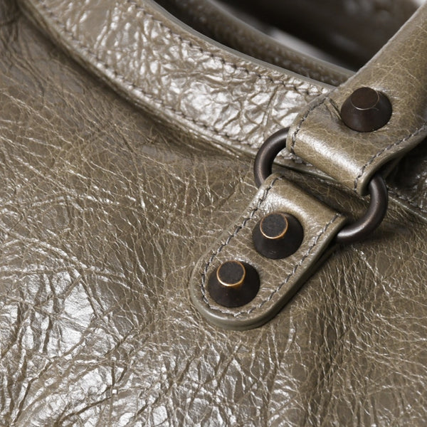 BALENCIAGA バレンシアガ ル シティ スモール ハンドバッグ 811442 ショルダーバッグ カーキ スタッズ ブロンズ金具 108 5240 美品 中古 4a004345