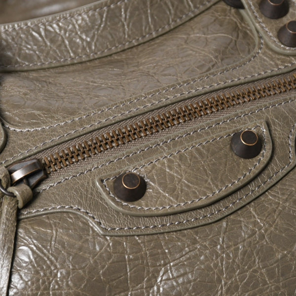 BALENCIAGA バレンシアガ ル シティ スモール ハンドバッグ 811442 ショルダーバッグ カーキ スタッズ ブロンズ金具 108 5240 美品 中古 4a004345