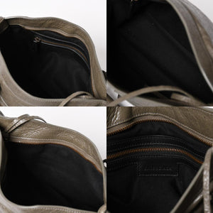 BALENCIAGA バレンシアガ ル シティ スモール ハンドバッグ 811442 ショルダーバッグ カーキ スタッズ ブロンズ金具 108 5240 美品 中古 4a004345