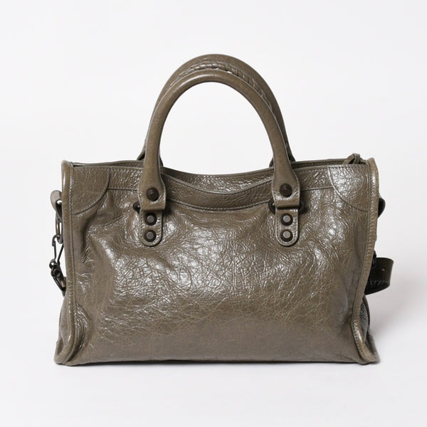 BALENCIAGA バレンシアガ ル シティ スモール ハンドバッグ 811442 ショルダーバッグ カーキ スタッズ ブロンズ金具 108 5240 美品 中古 4a004345