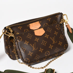 極美品 LOUIS VUITTON ルイヴィトン モノグラム ミュルティポシェット アクセソワール カーキ ショルダーバッグ M44813 中古 4a004369