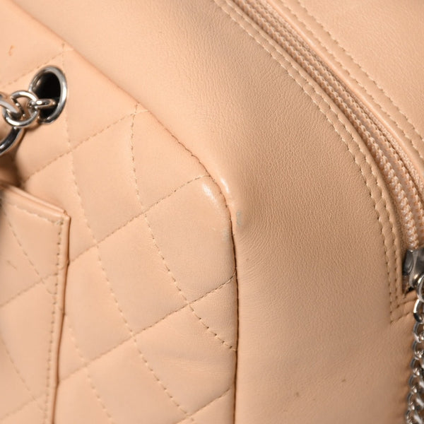 極美品 CHANEL シャネル カンボンライン ボーリングバッグ ハンドバッグ A25171 ラムスキン 10番台 ベージュ ブラック ココマーク シルバー金具 中古 4a004384