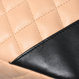 極美品 CHANEL シャネル カンボンライン ボーリングバッグ ハンドバッグ A25171 ラムスキン 10番台 ベージュ ブラック ココマーク シルバー金具 中古 4a004384