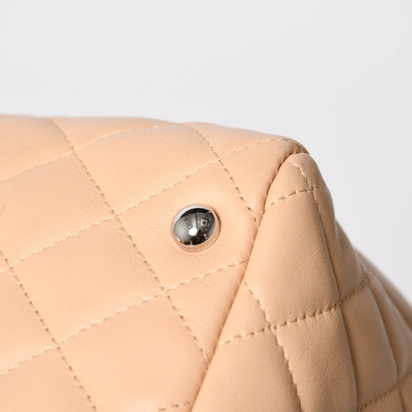 極美品 CHANEL シャネル カンボンライン ボーリングバッグ ハンドバッグ A25171 ラムスキン 10番台 ベージュ ブラック ココマーク シルバー金具 中古 4a004384