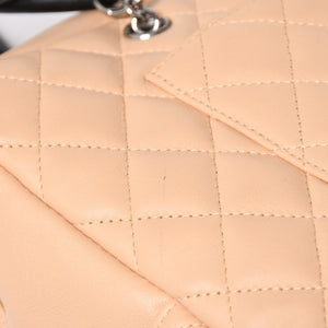 極美品 CHANEL シャネル カンボンライン ボーリングバッグ ハンドバッグ A25171 ラムスキン 10番台 ベージュ ブラック ココマーク シルバー金具 中古 4a004384