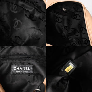 極美品 CHANEL シャネル カンボンライン ボーリングバッグ ハンドバッグ A25171 ラムスキン 10番台 ベージュ ブラック ココマーク シルバー金具 中古 4a004384