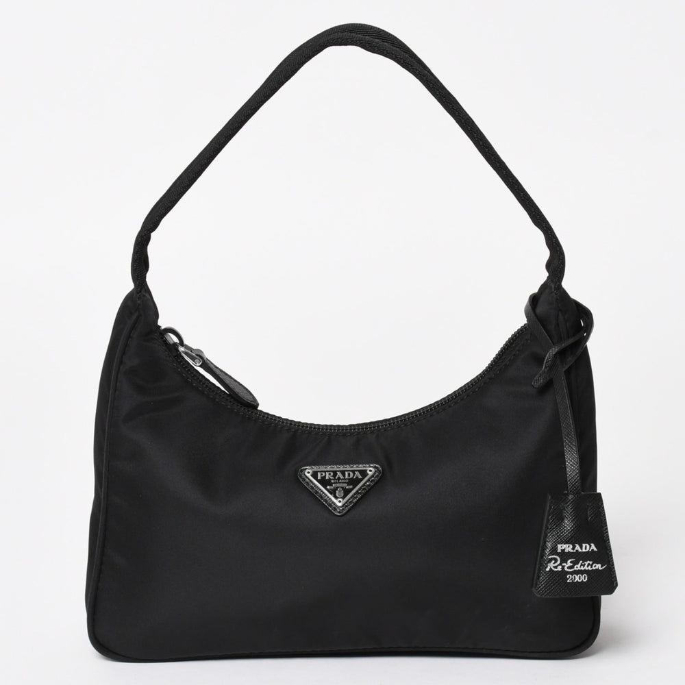 極美品 PRADA プラダ ホーボー ハンドバッグ MV515 トライアングルロゴ 三角ロゴプレート ナイロン ブラック 中古 4a004353