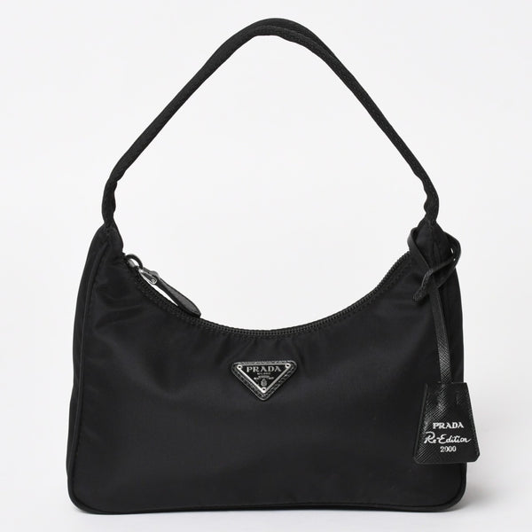 極美品 PRADA プラダ ホーボー ハンドバッグ MV515 トライアングルロゴ 三角ロゴプレート ナイロン ブラック 中古 4a004353