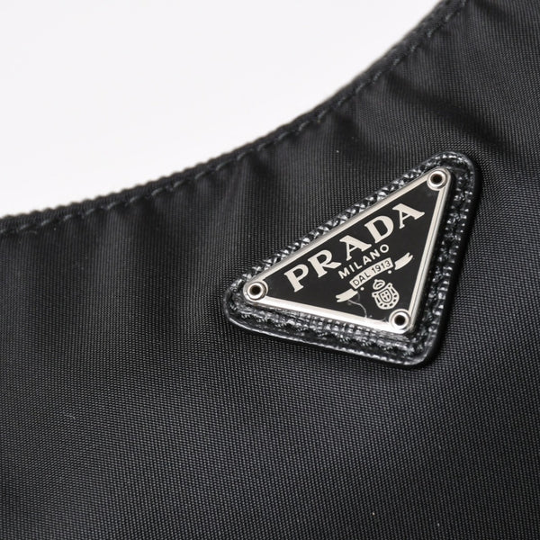 極美品 PRADA プラダ ホーボー ハンドバッグ MV515 トライアングルロゴ 三角ロゴプレート ナイロン ブラック 中古 4a004353