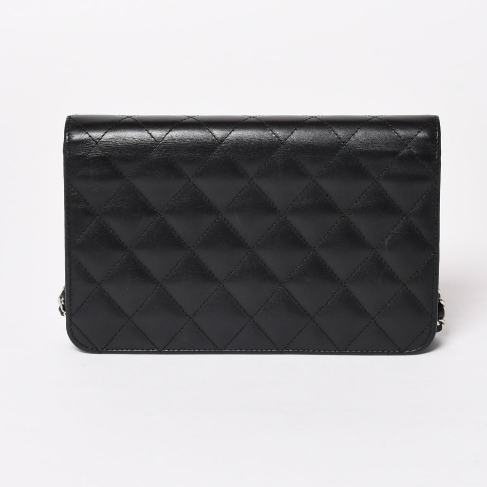 CHANEL シャネル カンボンライン チェーンウォレット A46646 マトラッセ 18番台 ラムスキン ココマーク エナメル ブラック ピンク 美品 中古 4a004344