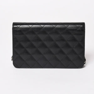 CHANEL シャネル カンボンライン チェーンウォレット A46646 マトラッセ 18番台 ラムスキン ココマーク エナメル ブラック ピンク 美品 中古 4a004344