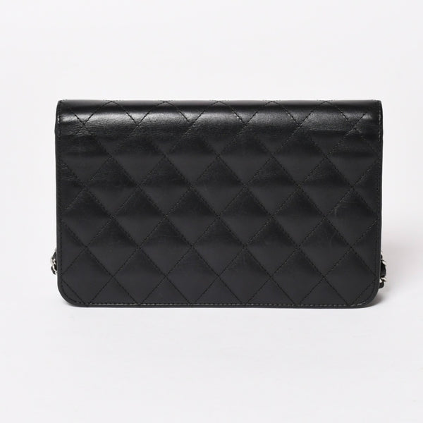 CHANEL シャネル カンボンライン チェーンウォレット A46646 マトラッセ 18番台 ラムスキン ココマーク エナメル ブラック ピンク 美品 中古 4a004344