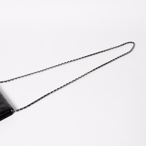 CHANEL シャネル カンボンライン チェーンウォレット A46646 マトラッセ 18番台 ラムスキン ココマーク エナメル ブラック ピンク 美品 中古 4a004344
