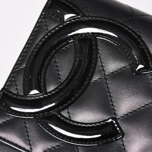 CHANEL シャネル カンボンライン チェーンウォレット A46646 マトラッセ 18番台 ラムスキン ココマーク エナメル ブラック ピンク 美品 中古 4a004344