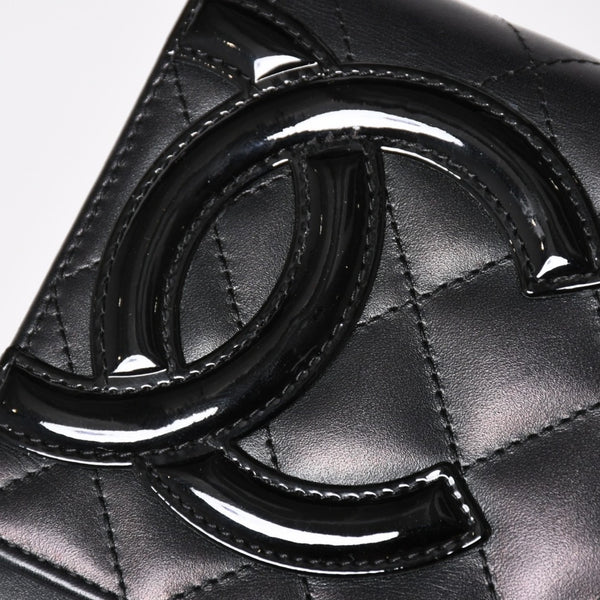 CHANEL シャネル カンボンライン チェーンウォレット A46646 マトラッセ 18番台 ラムスキン ココマーク エナメル ブラック ピンク 美品 中古 4a004344