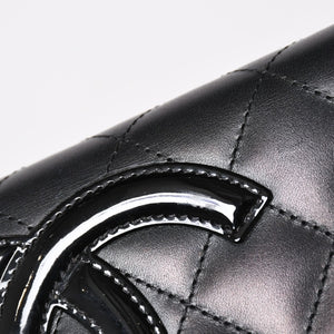 CHANEL シャネル カンボンライン チェーンウォレット A46646 マトラッセ 18番台 ラムスキン ココマーク エナメル ブラック ピンク 美品 中古 4a004344