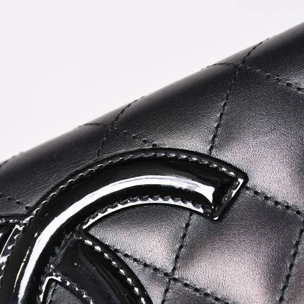CHANEL シャネル カンボンライン チェーンウォレット A46646 マトラッセ 18番台 ラムスキン ココマーク エナメル ブラック ピンク 美品 中古 4a004344