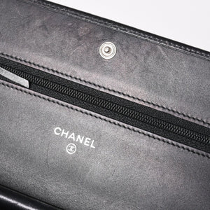 CHANEL シャネル カンボンライン チェーンウォレット A46646 マトラッセ 18番台 ラムスキン ココマーク エナメル ブラック ピンク 美品 中古 4a004344