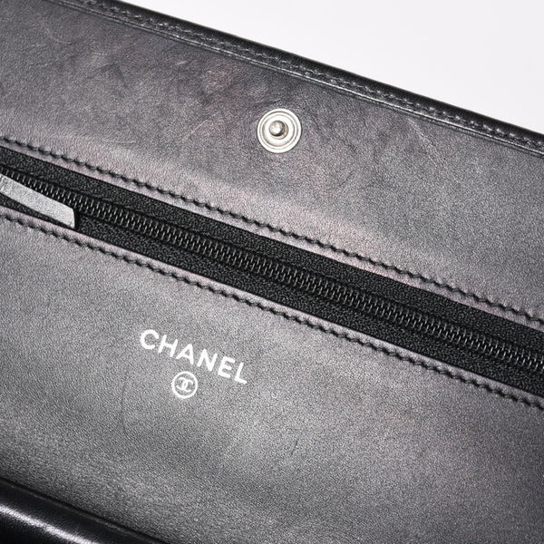 CHANEL シャネル カンボンライン チェーンウォレット A46646 マトラッセ 18番台 ラムスキン ココマーク エナメル ブラック ピンク 美品 中古 4a004344