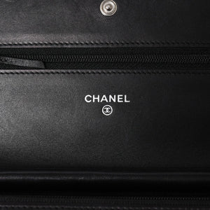 CHANEL シャネル カンボンライン チェーンウォレット A46646 マトラッセ 18番台 ラムスキン ココマーク エナメル ブラック ピンク 美品 中古 4a004344