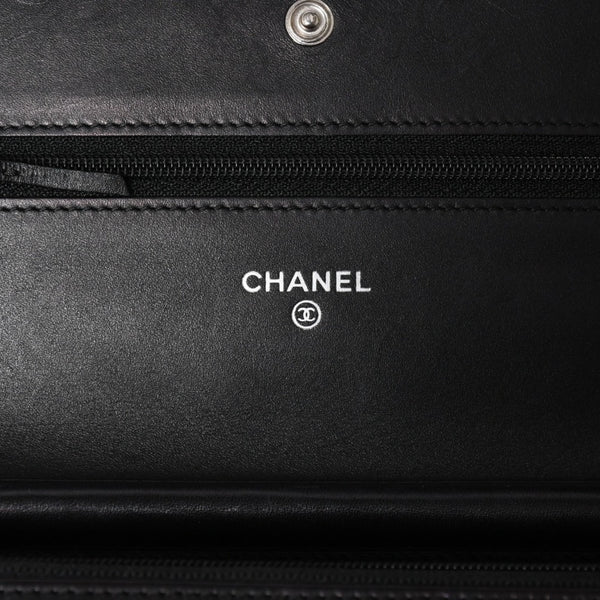 CHANEL シャネル カンボンライン チェーンウォレット A46646 マトラッセ 18番台 ラムスキン ココマーク エナメル ブラック ピンク 美品 中古 4a004344
