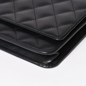 CHANEL シャネル カンボンライン チェーンウォレット A46646 マトラッセ 18番台 ラムスキン ココマーク エナメル ブラック ピンク 美品 中古 4a004344