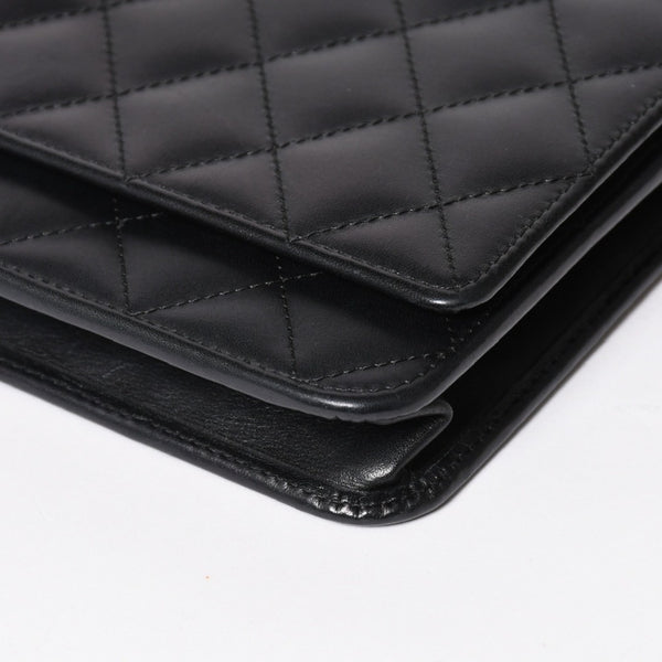 CHANEL シャネル カンボンライン チェーンウォレット A46646 マトラッセ 18番台 ラムスキン ココマーク エナメル ブラック ピンク 美品 中古 4a004344