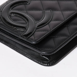 CHANEL シャネル カンボンライン チェーンウォレット A46646 マトラッセ 18番台 ラムスキン ココマーク エナメル ブラック ピンク 美品 中古 4a004344