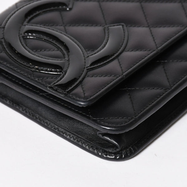 CHANEL シャネル カンボンライン チェーンウォレット A46646 マトラッセ 18番台 ラムスキン ココマーク エナメル ブラック ピンク 美品 中古 4a004344