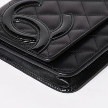 画像をギャラリービューアに読み込む, CHANEL シャネル カンボンライン チェーンウォレット A46646 マトラッセ 18番台 ラムスキン ココマーク エナメル ブラック ピンク 美品 中古 4a004344