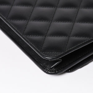 CHANEL シャネル カンボンライン チェーンウォレット A46646 マトラッセ 18番台 ラムスキン ココマーク エナメル ブラック ピンク 美品 中古 4a004344