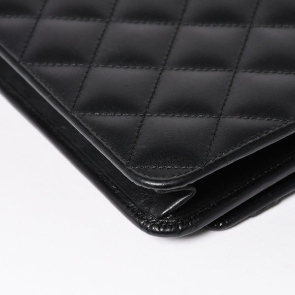 CHANEL シャネル カンボンライン チェーンウォレット A46646 マトラッセ 18番台 ラムスキン ココマーク エナメル ブラック ピンク 美品 中古 4a004344