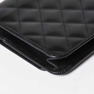 CHANEL シャネル カンボンライン チェーンウォレット A46646 マトラッセ 18番台 ラムスキン ココマーク エナメル ブラック ピンク 美品 中古 4a004344