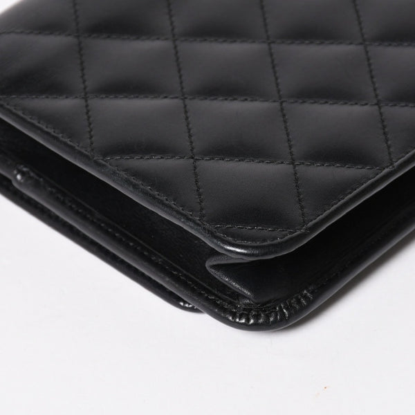 CHANEL シャネル カンボンライン チェーンウォレット A46646 マトラッセ 18番台 ラムスキン ココマーク エナメル ブラック ピンク 美品 中古 4a004344