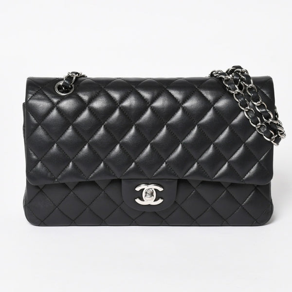 極美品 CHANEL シャネル マトラッセ25 Wフラップ Wチェーンショルダーバッグ 19番台 ココマーク ラムスキン シルバー金具 中古 4a004347