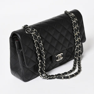 極美品 CHANEL シャネル マトラッセ25 Wフラップ Wチェーンショルダーバッグ 19番台 ココマーク ラムスキン シルバー金具 中古 4a004347