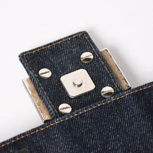 FENDI フェンディ マンマバケット デニム ワンショルダーバッグ フラワーレース刺繍 26424 インディゴブルー ハンドバッグ シルバー金具 美品 中古 4a004357
