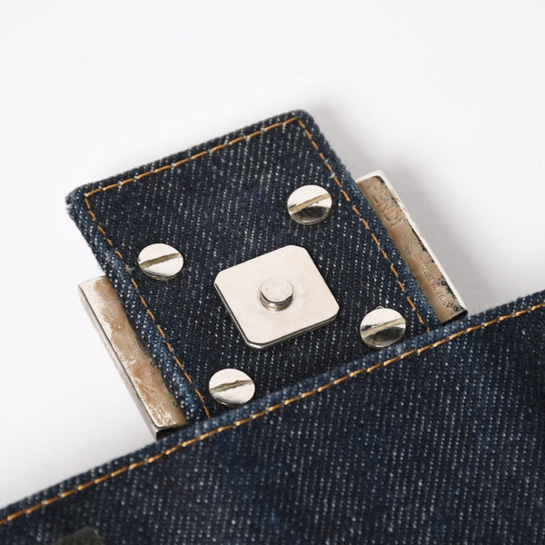 FENDI フェンディ マンマバケット デニム ワンショルダーバッグ フラワーレース刺繍 26424 インディゴブルー ハンドバッグ シルバー金具 美品 中古 4a004357