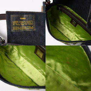 FENDI フェンディ マンマバケット デニム ワンショルダーバッグ フラワーレース刺繍 26424 インディゴブルー ハンドバッグ シルバー金具 美品 中古 4a004357