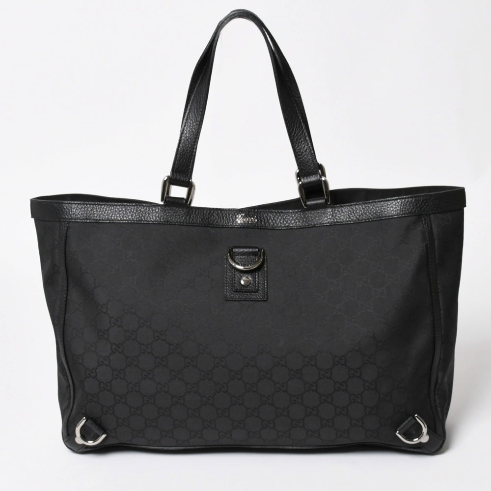 極美品 GUCCI グッチ トートバッグ ハンドバッグ Black ブラック GGナイロン シルバー金具 293580 中古 4a003027
