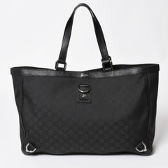 Very Good Condition GUCCI Gucci Tote Bag Handbag Black GG Nylon Silver Hardware 293580 Used 4a003027
