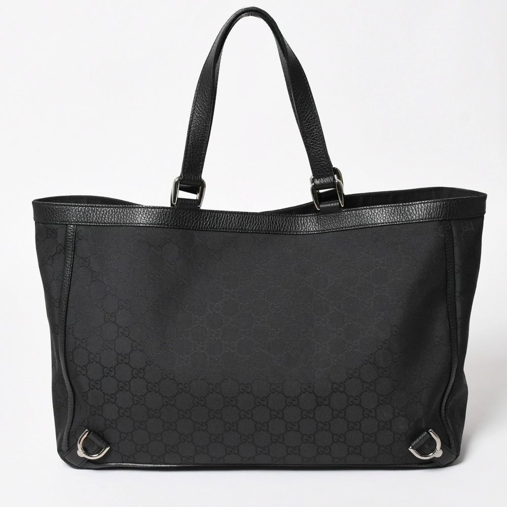 極美品 GUCCI グッチ トートバッグ ハンドバッグ Black ブラック GGナイロン シルバー金具 293580 中古 4a003027