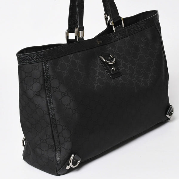 Very Good Condition GUCCI Gucci Tote Bag Handbag Black GG Nylon Silver Hardware 293580 Used 4a003027